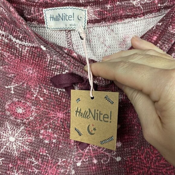 HelloNite! Waffle Lounge Pant wide leg. Holiday Winter snowflake print. size S - Picture 6 of 7